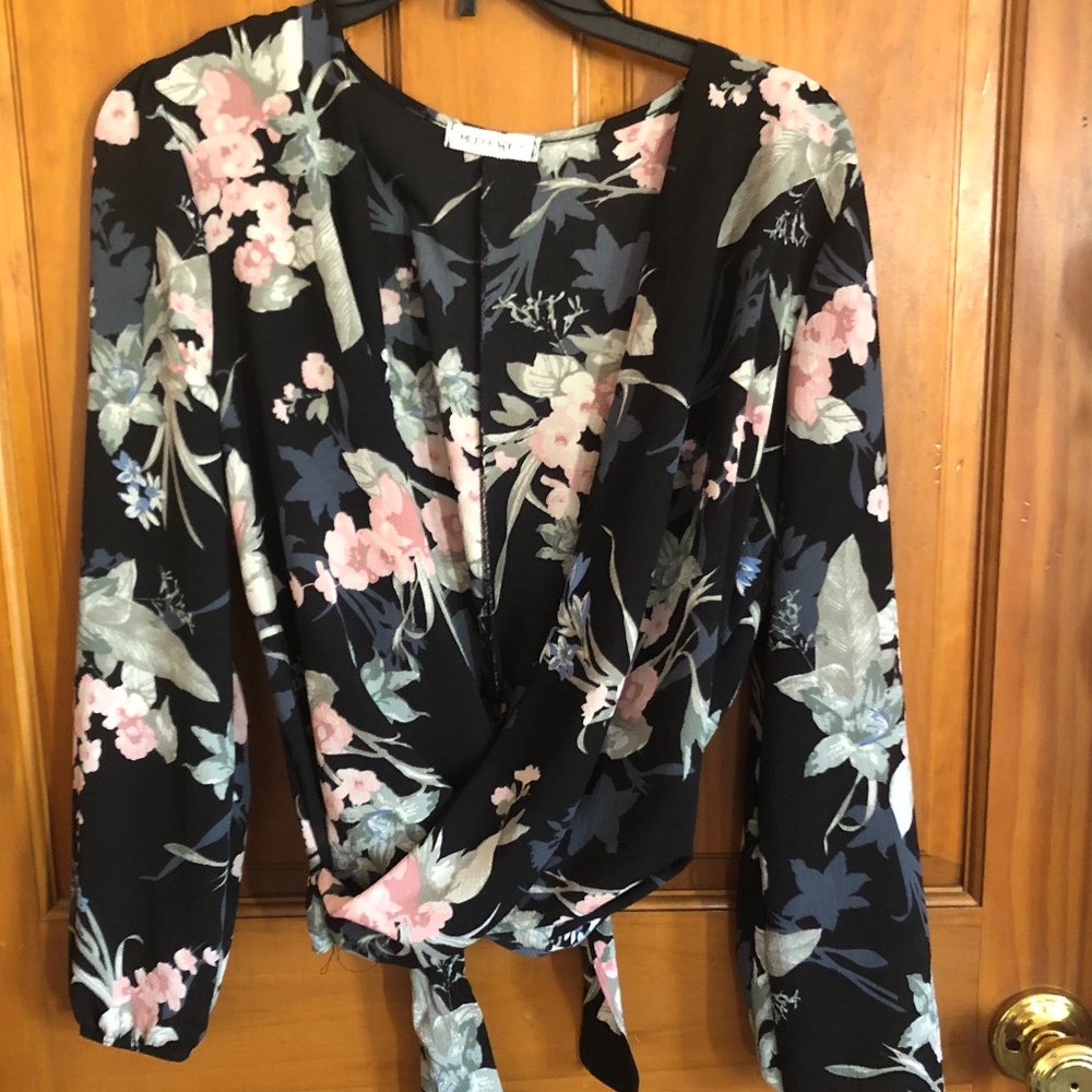 Floral Faux Wrap Blouse, Size Medium